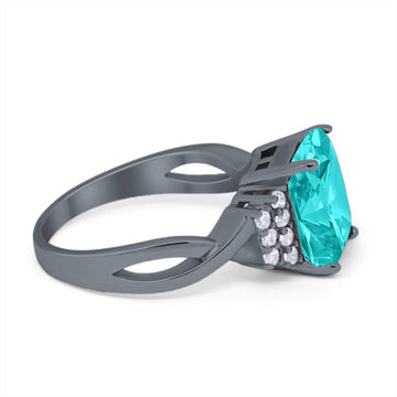 Engagement Ring Emerald Cut Black Tone, Simulated Paraiba Tourmaline CZ 925 Sterling Silver